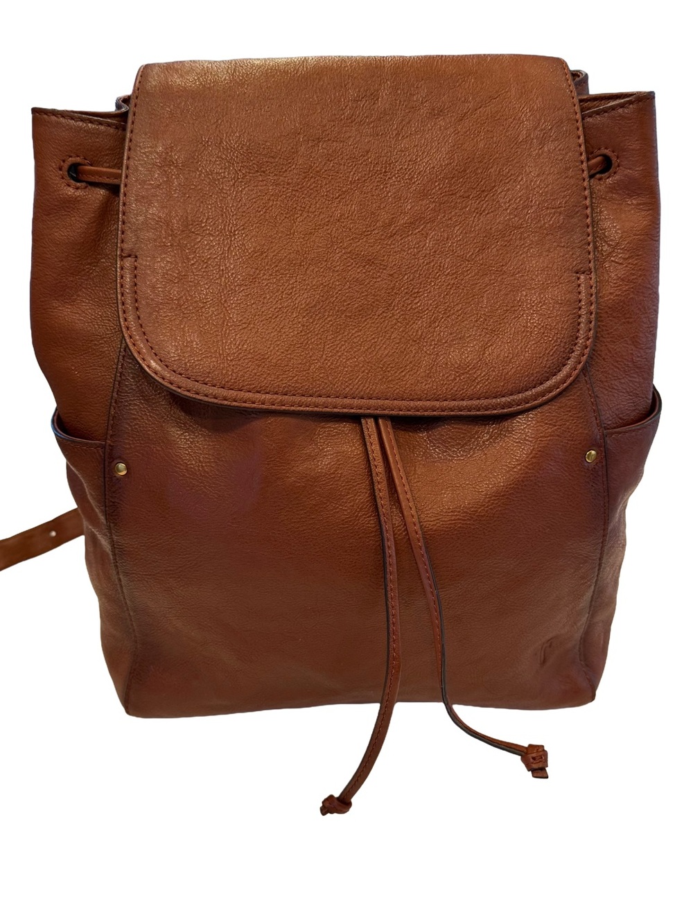 FRYE Bros Leather Olivia Women's Backpack Bag Flap Over & Drawstring EUC
